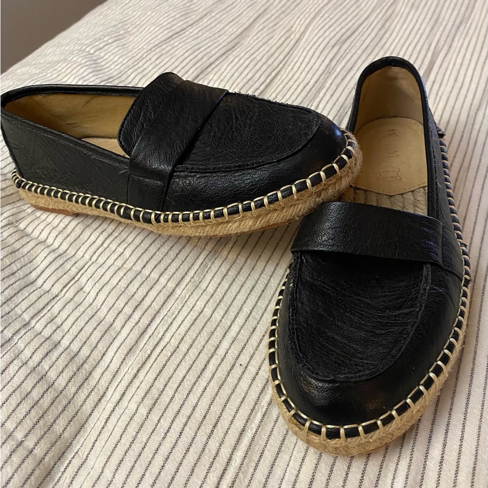 Black Espadrille Loafers with Tan Sole